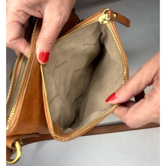 Brahmin Authentic Leather Animal Print Snake Skin Brown Crossbody Bag Womens - Picture 9 of 11